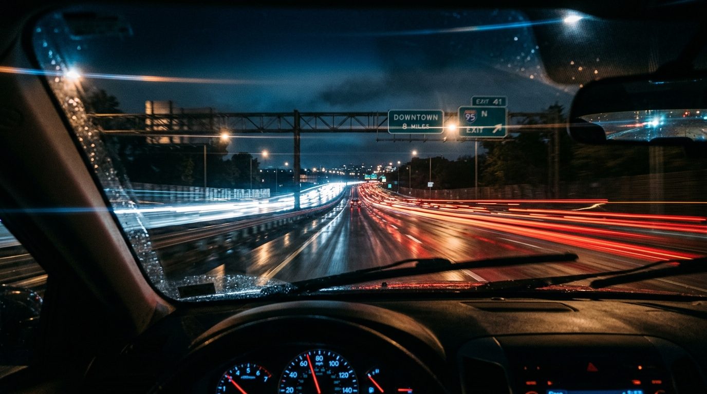 Nächtliche Autobahn mit Lichtstreifen
